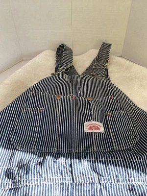 Mens Size 42x29 Hickory Stripe Round House Bibbed Overalls Made In USA - Image 1 of 4
