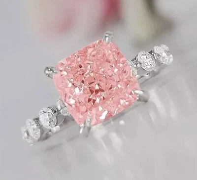 Anillo de diamantes rosas naturales con forma de cojín certificado de 5,00 quilates acabado en oro blanco VVS1 Foto 1 de 4
