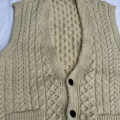 Chaleco Suéter Tejido con Cable 100% Lana Pura Para Hombre Carraig Donn Talla XL Papá Abuelo Foto 1 de 4