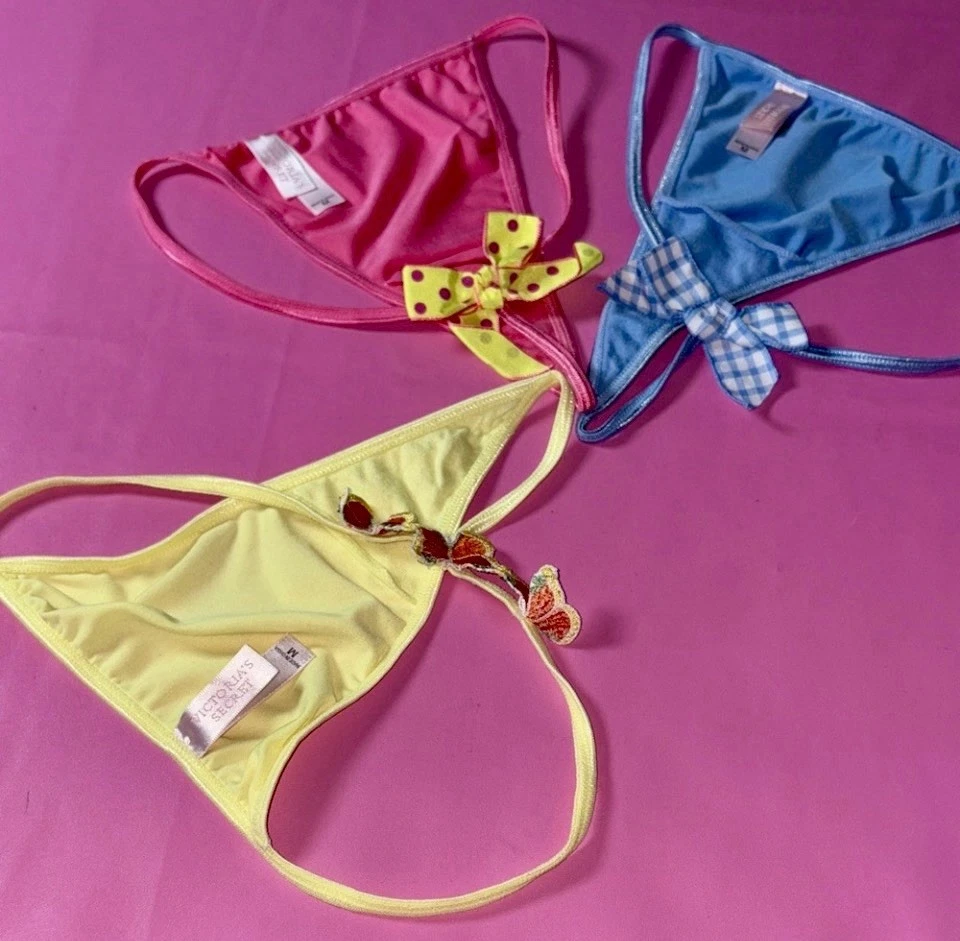 1X NUEVO Victoria's Secret M De Colección Azul Lazo Sedoso Chica Tanga Tanga Panty MEDIANO Foto 1 de 4