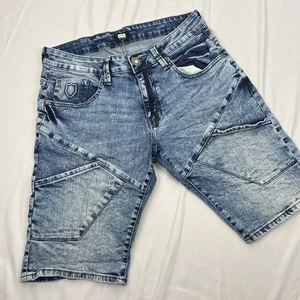 883 Police Denim Shorts Jorts Mens W32 Blue Jeans Utility Designer Skinny Fit - Picture 1 of 20