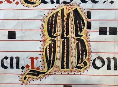 16th-Century Illuminated Choir Book Leaf Folio Vellum c. 1500 - Image 1 of 4