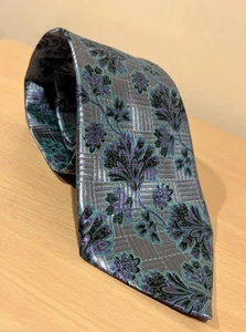 Ermenegildo Zegna bestickte strukturierte Seidenkrawatte grün lila Blumen Paisley - Bild 1 von 6
