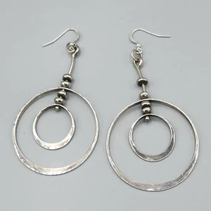 Große massive Sterling Silber handgeschmiedete Doppel Creolen Orbital Haken Ohrringe 21 g - Bild 1 von 14