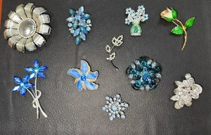 Vtg. Lot 10 Silver Tone Brooches Rhinestones /mixed Sizes - Picture 1 of 11