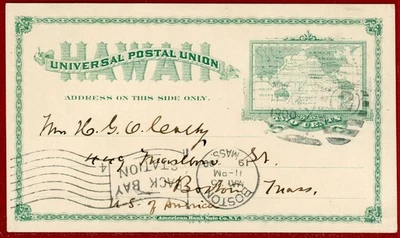 US Hawaii 1900, UX9 2c Green Postal Card, Honolulu to Boston - Image 1 of 2