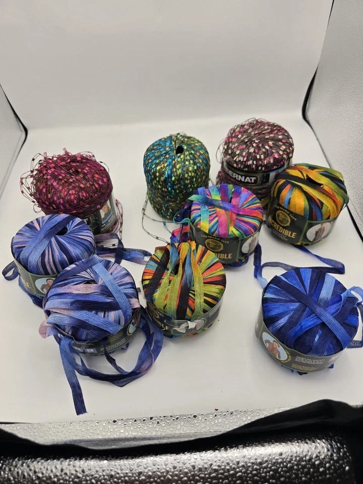 Lot of 10 Bernat “Incredible” & Ribbon-Style Specialty Yarns – Multi-Color Skein - Image 1 of 4