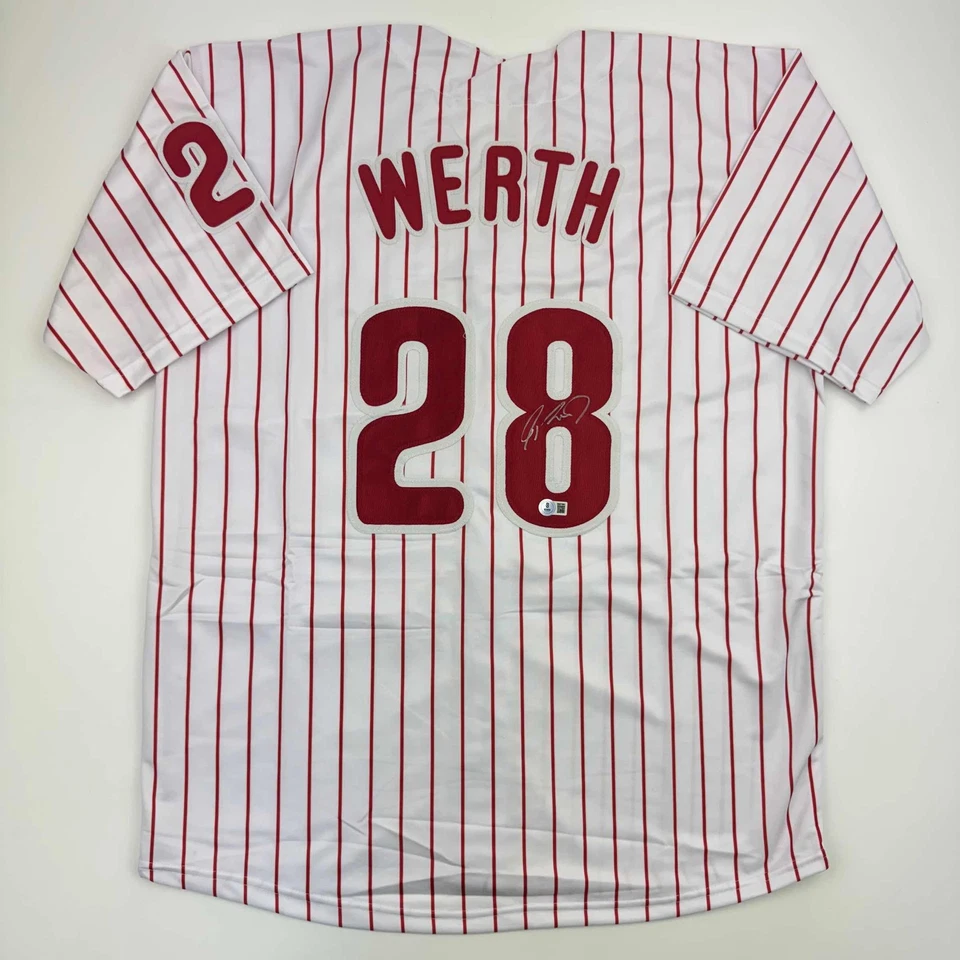 Camiseta a rayas autografiada/firmada de Jayson Werth Philadelphia Beckett certificado de autenticidad BAS Foto 1 de 4