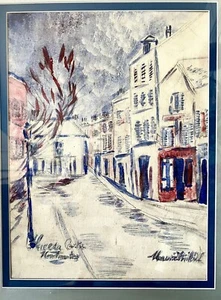 MAURICE UTRILLO*IMPRESSIONIST FRAMED WATERCOLOR/ SKETCH PAINTING/CANVAS~26”x16” - Picture 1 of 10