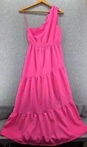 143 Story by Lineup Hot Pink Midi One Shoulder Tiered Lined Dress Sz Small S - Picture 1 of 8