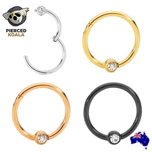 2Pcs Surgical Steel BCR Hinged Segment Septum Tragus Nose Ring Sleeper Earrings - Picture 1 of 15