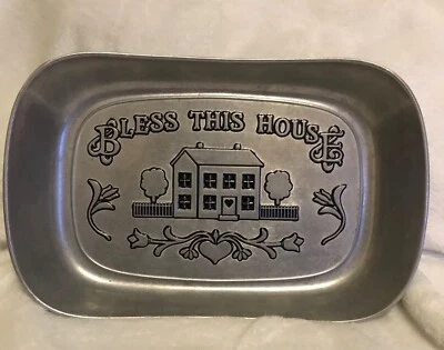 WILTON ARMETALE  Bless This House Tray 11” X 7” Metal Serve ware Oven Safe New - Изображение 1 из 4
