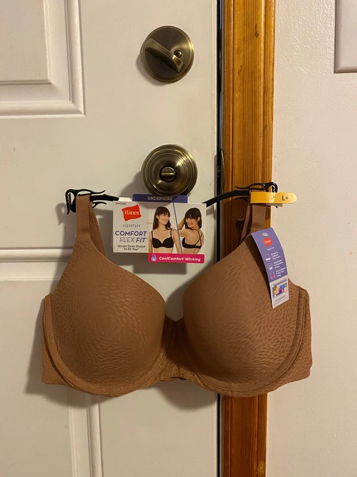Hanes Bra Comfort Flex Fit Large DD CUP Underwire Brown See Photo of Size Chart