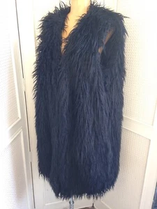 DKNY Faux Fur Wool Gillet Waistcoat Coat Midnight Blue Black RRP £445 Sz M-L - Picture 1 of 12