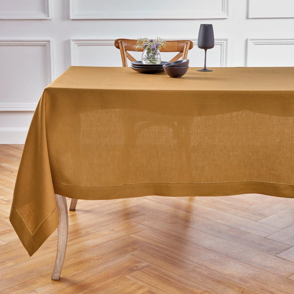 Solino Home 100% Pure Linen Tablecloth Fall Dining Solid Classic Hemstitch New - Image 1 of 1
