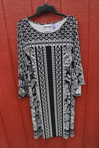 Catherines schwarz weiß stretchig Midikleid Größe 1X 18/20 zierliche Glockenärmel neu mit Etikett - Bild 1 von 3