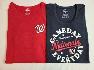 Washington Nationals Top Womens Large Blue 47 Brand Short Long Sleeve Lot of 2 - Picture 1 of 9