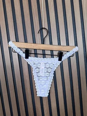 New Victoria's Secret Panties Medium Purple Lace Flower String Thong Tanga - Image 1 of 4