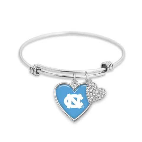 North Carolina Tar Heels Amara Adjustable Silver Crystal Heart Bracelet Jewelry Cover