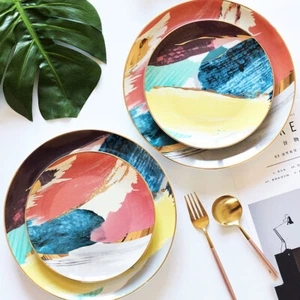Luxury Abstract Cloud Pattern Porcelain plate (pink + white) or (Purple+ yellow) - Picture 1 of 12