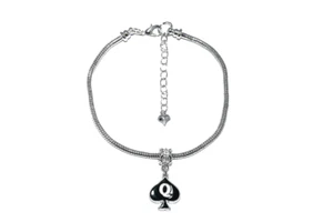 Queen Of Spades Enamel Charm Euro Anklet Ankle Chain Jewellry QOS Cuckold Silver - Picture 1 of 2