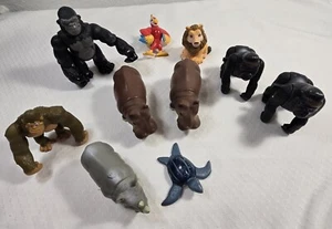 Vintage Plastic Cartoon Animal Toys Zoo Rhino Hippo Action Gorillas Turtle - Picture 1 of 8