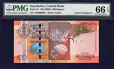 Seychelles 500 Rupees ND (2005) LOW Serial 000003 Pick-41 GEM UNC PMG 66 EPQ