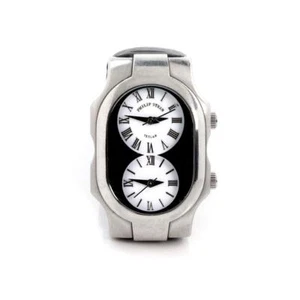 Philip Stein Watch Teslar Dual Time Zone Steel Leather Band - Picture 1 of 4