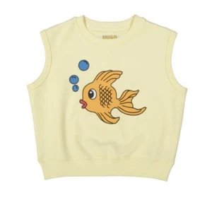 Hugo Loves Tiki Sleeveless Sweater Yellow Fish Size 4 T Youth Kids 100% Cotton - Picture 1 of 6