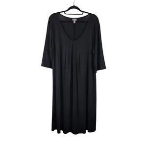 J.Jill Black V-Neck Stretch Jersey 3/4 Sleeve A-Line Midi Dress Womens XL Petite - Picture 1 of 8