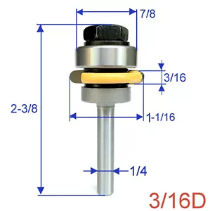 1pz gambo 1/4" diametro 3/16" con cuscinetto superiore flauto router punta - Foto 1 di 12