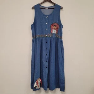 Vintage Beyond Friday Womens Sleeveless Denim Maxi Dress Size 16W Country Farm - Picture 1 of 12