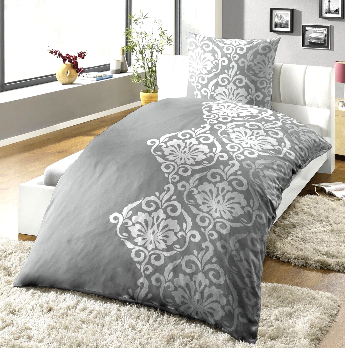 Leonado Vicenti 4-teilige Thermofleece-Bettwäsche 135x200 Cm – Flauschig, Kuschelweich, Anthrazit/rosa