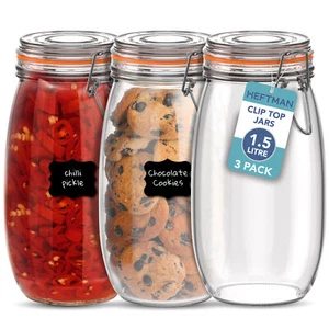 HEFTMAN Glass Clip Top Jar Airtight Glass Jars with Lids Pasta 1.5L Set of 3 - Picture 1 of 6