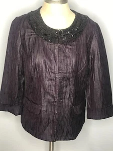 Chico jacket deep purple black bead neckline detail cuff sleeve lined size 1 M - Picture 1 of 8