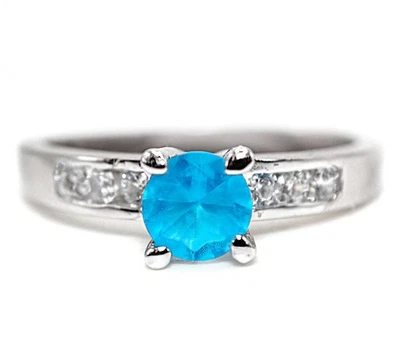 1CT Blue Topaz & White Topaz 925 Solid Sterling Silver Ring Jewelry Sz 6   - Image 1 of 4