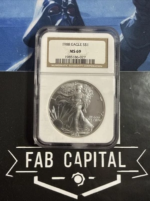 1988 Silver Eagle MS69 NGC Brown Label - Image 1 of 2
