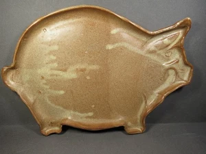 Studio Art Pottery Pig Shaped Plate Tray Handmade Glazed 11.5" x 8.25" Signed - Picture 1 of 10