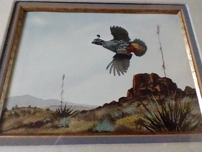 David Hagerbaumer Original Watercolor Painting Quail or Grouse & Mountains - Image 1 of 4