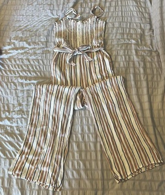 Cottagecore Costal Cowgirl Striped Romper Jumper Thin Strap Gauze Flowy- Size M - Imagem 1 de 4