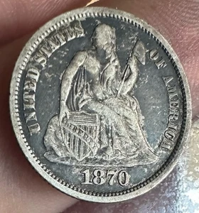 1870, US Silver Dime - Picture 1 of 2