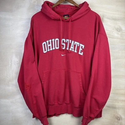 Vintage 90s Nike Ohio State Buckeyes Center Swoosh Hoodie Distressed Thrashed XL - Image 1 of 4
