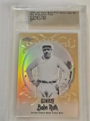 2019 Leaf Metal Babe Ruth Game-Used Bat Pre-production Prismatic Gold #41 1/1 - Image 1 of 4