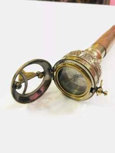 Vintage Solid Wooden Walking Stick With Crown compass Head Brass design cane - Picture 1 of 4