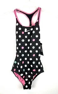Nike Girl’s Swoosh Dots Black One Piece Swimsuit Size L - Picture 1 of 3