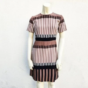 Marni Women Silk Commessa Stripe Dress 2011 100% Silk Short Sleeve Tan Size 2 - Picture 1 of 6