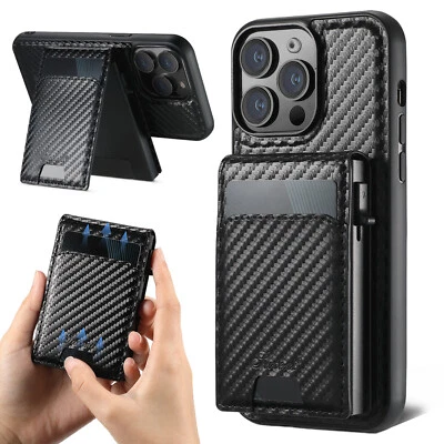 Funda tipo billetera magnética de fibra de carbono 2 en 1 para iPhone 16 Pro Max 15 14 13 12 Foto 1 de 4