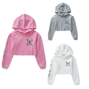 New Kids Girls Crop Top Hoodie Long Sleeves Sweatshirt Tracksuit Outfits Suit - Picture 1 of 24