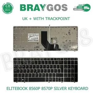 Repuesto para teclado plateado para computadora portátil HP Elitebook 8560P 8570P diseño del Reino Unido - Imagen 1 de 3