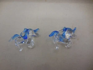 2 Miniature Blown Glass Unicorns 1" Clear and Blue Glass - Picture 1 of 3